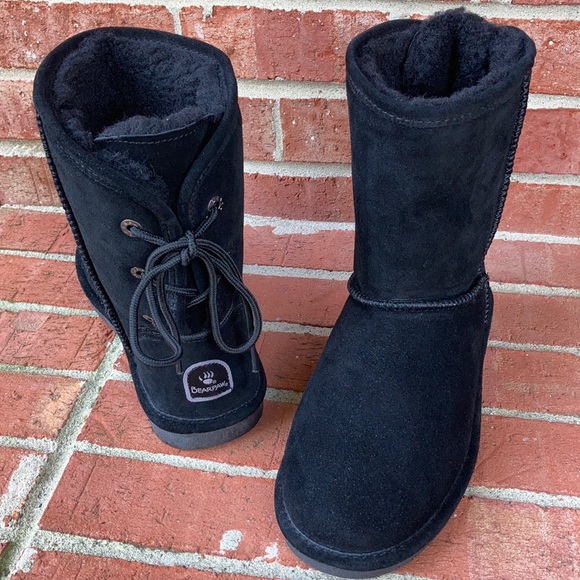 BearPaw Suede Leather Lacing Back Bootie Boots - Picture 1 of 11